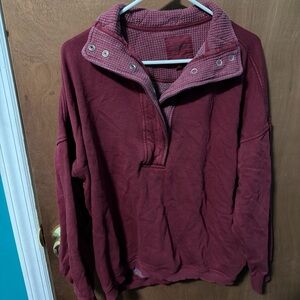 Burgundy Quarter-Zip Pullover with Textured Collar